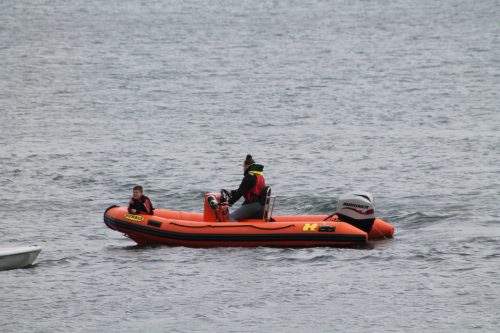 Zach on the Sailing Club Safety Boat during his Stage 1 course